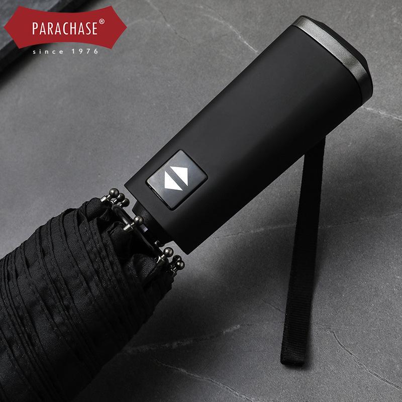 PARACHASE 135cm Super Large Automatic 3-Fold Umbrella, Flat Handle, Korean Style, Business Umbrella for Men