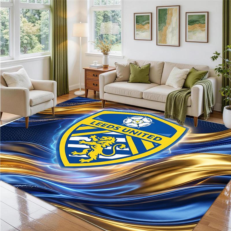 Leeds United Football Design Crystal Velvet Rug Soft Decorative Mat for Bedroom Entrance