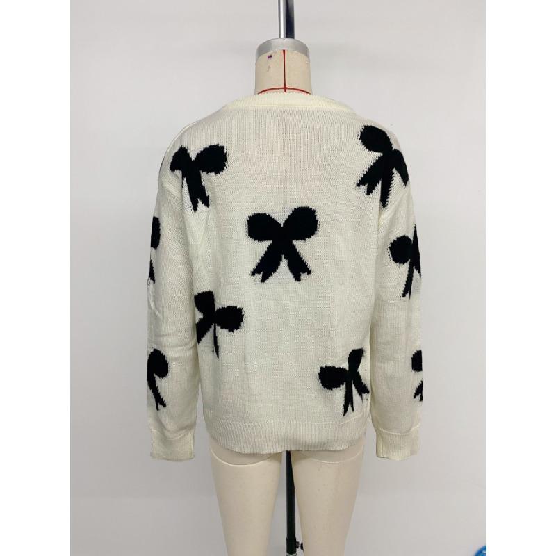 Women's Round Neck Bow Jacquard Autumn and Winter Sweater