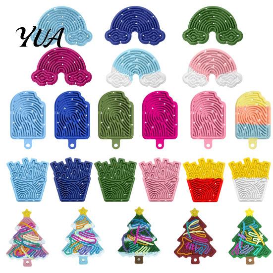 Stress Relief Tools Silicone Sensory Activity Board, Christmas Tree Rainbow Ice Stick French Fries Portable Fidget Toys Board with Strings, Silent Toy