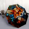 1pc Stained Glass Fox Design Automatic Folding Umbrella - Portable Tri-Fold Design with 8-Bone Iron Frame, Outdoor, Ideal Gift for Fans, Travelers, Da