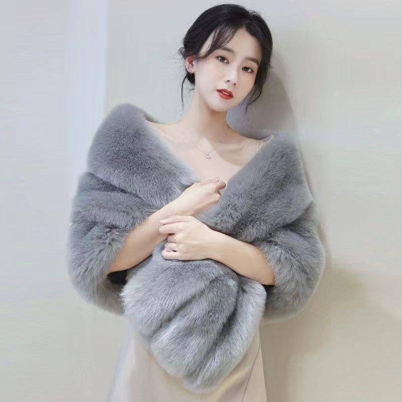 Imitation Fur Shawl Women's Autumn and Winter Imitation Mink Hair Fox Fur Collar Dress Cheongsam Cape Short Coat Tide