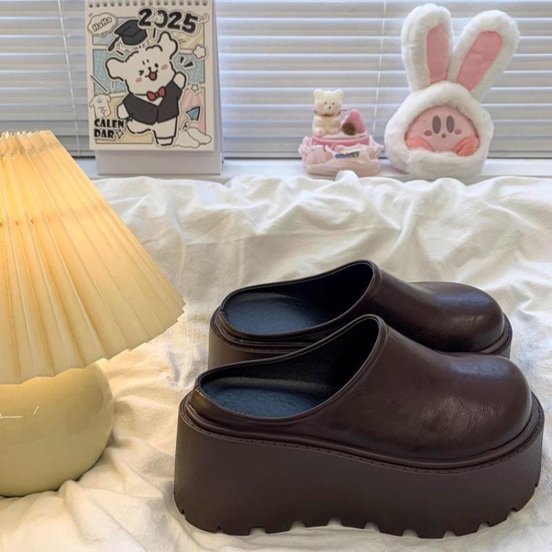 Small man increases the height of the bag head and half slippers, women wear new autumn thick-soled slippers, retro lazy