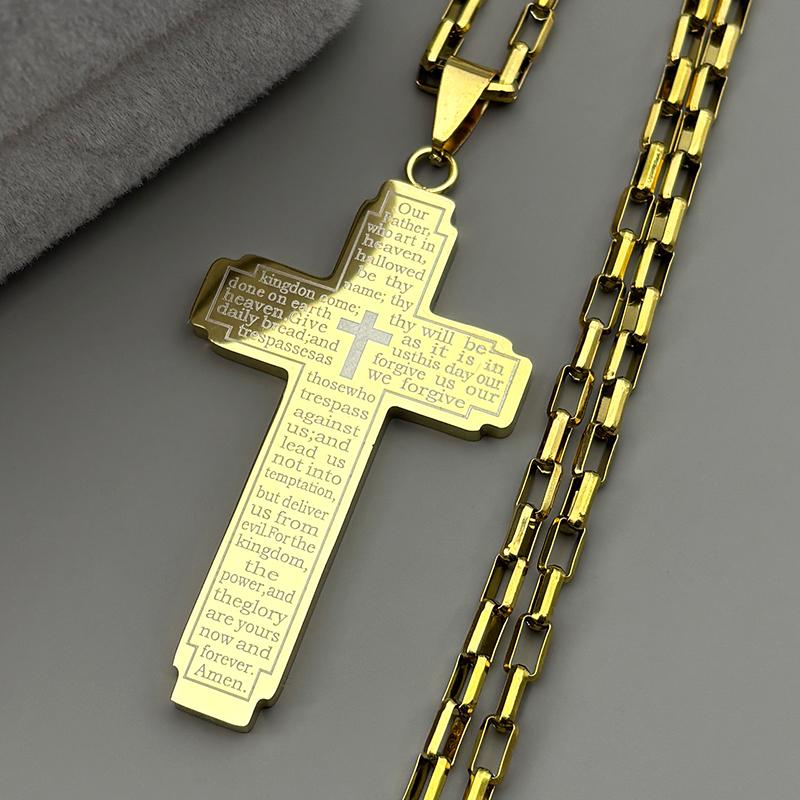 Christian Bible Jesus Cross Chain Necklace Stainless Steel Pendant Necklaces for Women Men Religious Prayer Amulet Jewelry Gift
