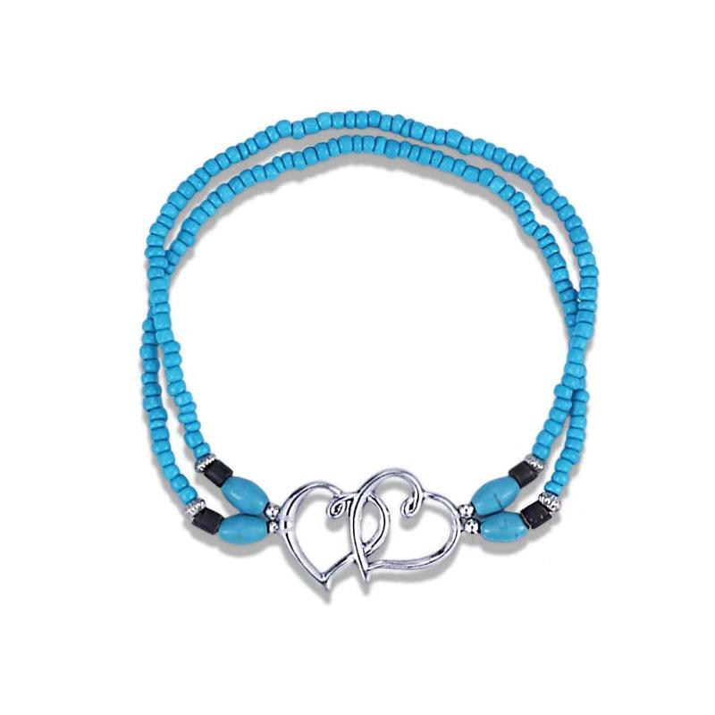 1Pcs Double heart rice bead bracelet, Bohemian double-layer elastic bracelet, beach chain, couple bracelet