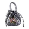 Satin Silk Hanfu Drawstrings Bag Leaf Small Purse Wallet Fashion Embroidery Flower Handbag  Daily