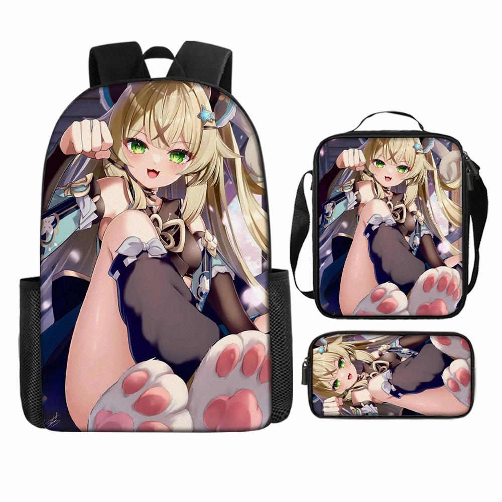 Luxury Popular Funny Novelty Genshin Impact 3D Printed 3pcs/Set Pupil School Bags Laptop Daypack Backpack Lunch Bag Pencil Case