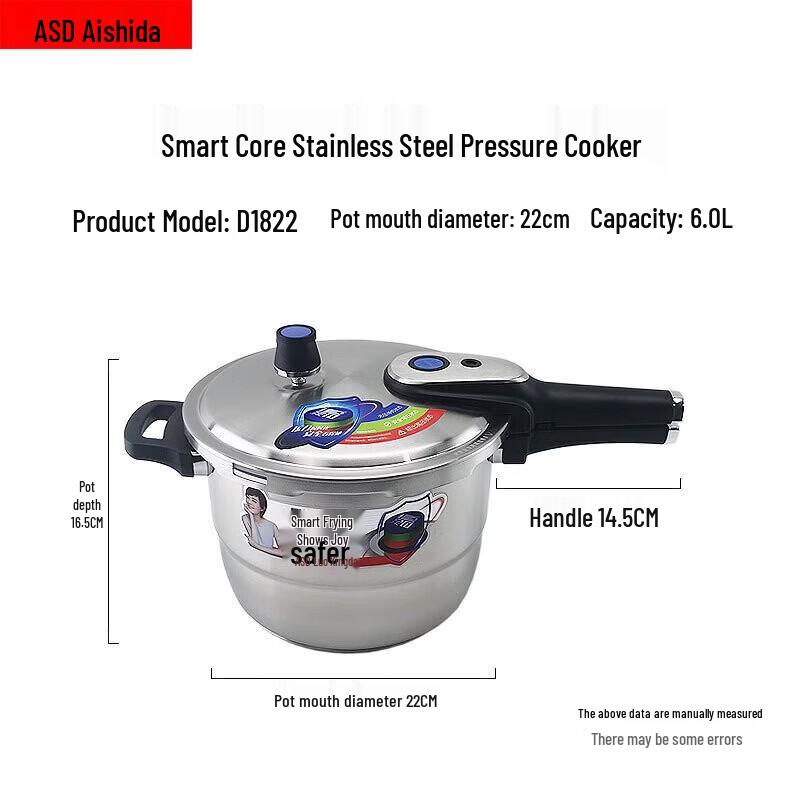 ASD 6L 304 Stainless Steel Pressure Cooker with Steaming Rack