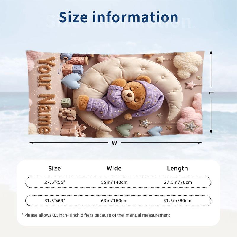 Teddy Bear Theme Beach Towel Personalized Custom Name & Text Soft Quick Dry Beach Towel for Swimming Travel