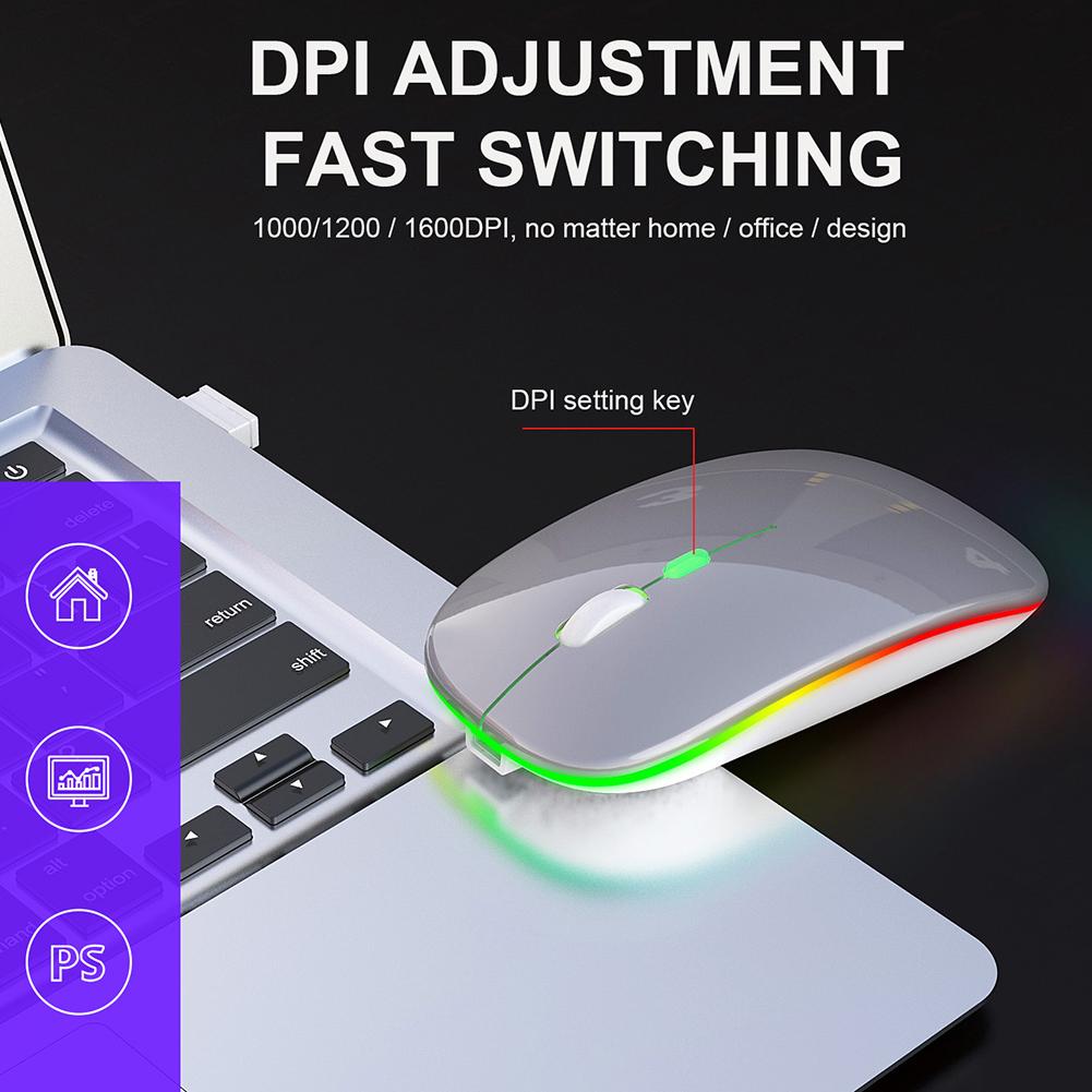 Wireless Mouse 2.4G Rechargeable USB Wireless Gaming Mouse with LED Colorful Light