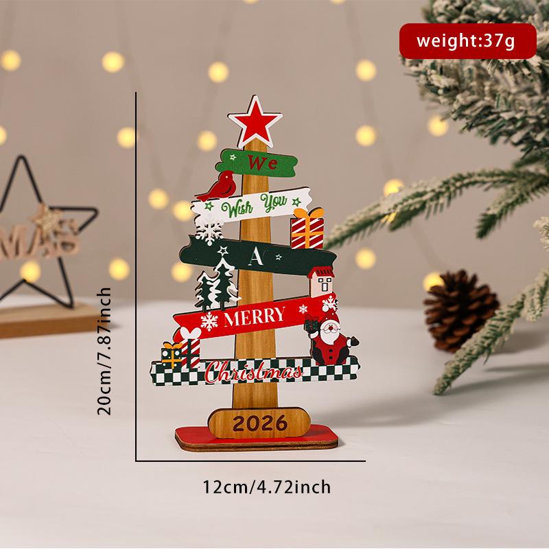 2026 Wooden Christmas Tree Ornament: English Letter Creative Decoration