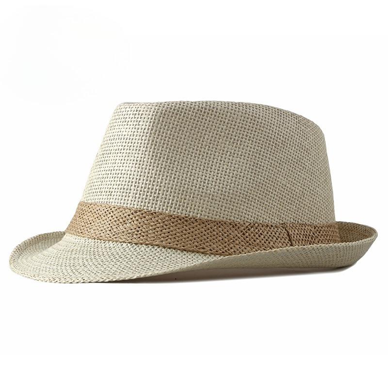 Summer Straw Fedora Hat for Men Women Breathable Mesh Jazz Hat Sun Protection Beach Sun Hat Vintage Panama Cap Casual Trilby