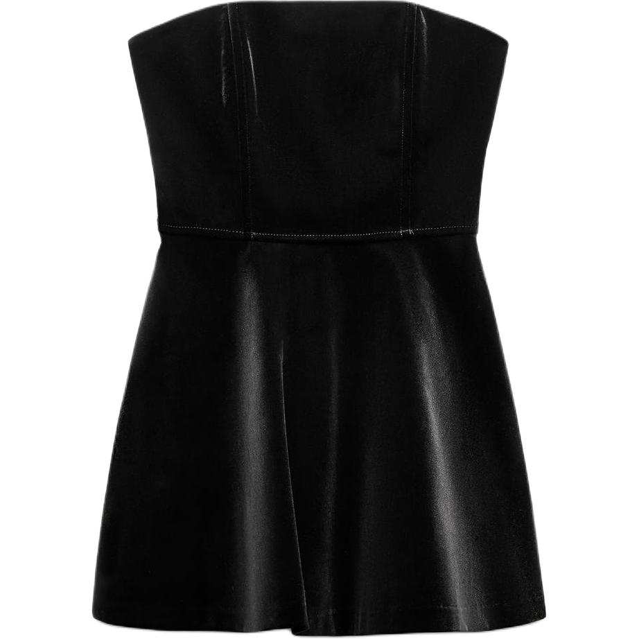 

Zara Solid Color Velvet Off-Shoulder Sleeveless Dress Women dress Black 4772231-800 L