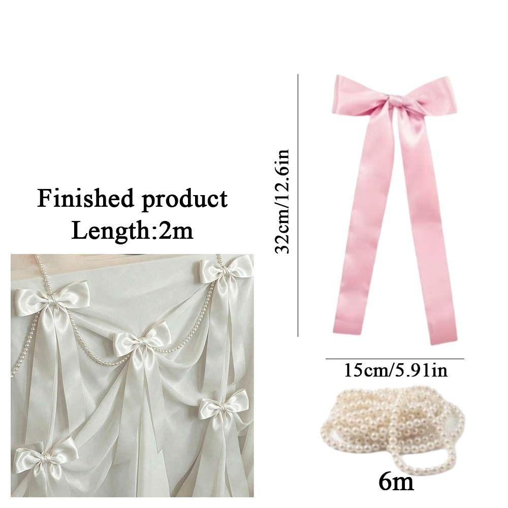 Faux Pearl Bowknot Banner Hanging Pendant Reusable Bow Beaded Garland Birthday Decor