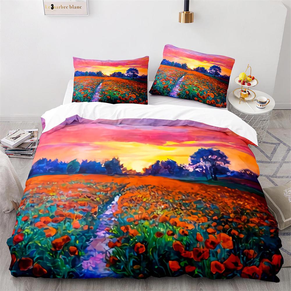 

Oil Painting Duvet Cover Set Colorful Paint Of Flowers Cloud For Kids Boys Teen Decorative Polyester Bedding Set With Pillowcase EU single(135x200cm)