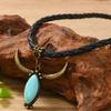 Unique Turquoise Bull Head Pendant Necklace Soft Leather Ethnic Jewelry For Festival Outfits
