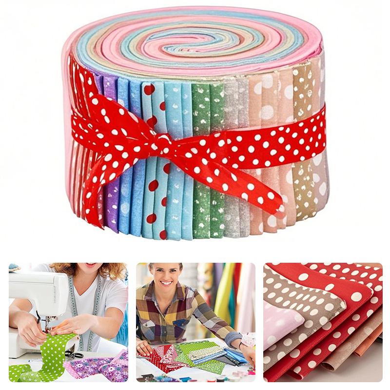 40Pcs Printed Colorful Patchwork Roll DIY & Quilt Beginners Fabric Strips 6.3x50CM Polka Dot Series Cotton Fabric