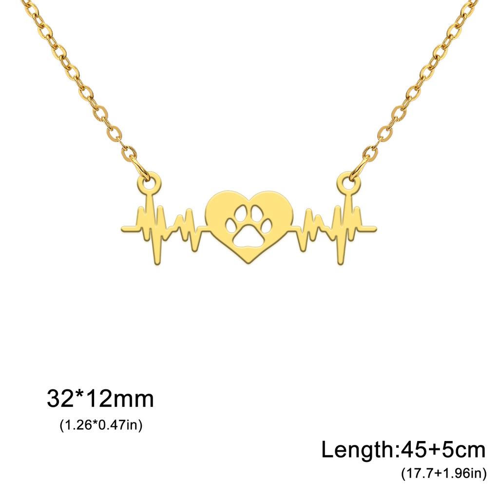Love EKG Necklace Paw Print Clavicle Pendant Heartbeat Choker Stainless Steel Jewelry for Women Pet Lover Trend Gifts Wholesale