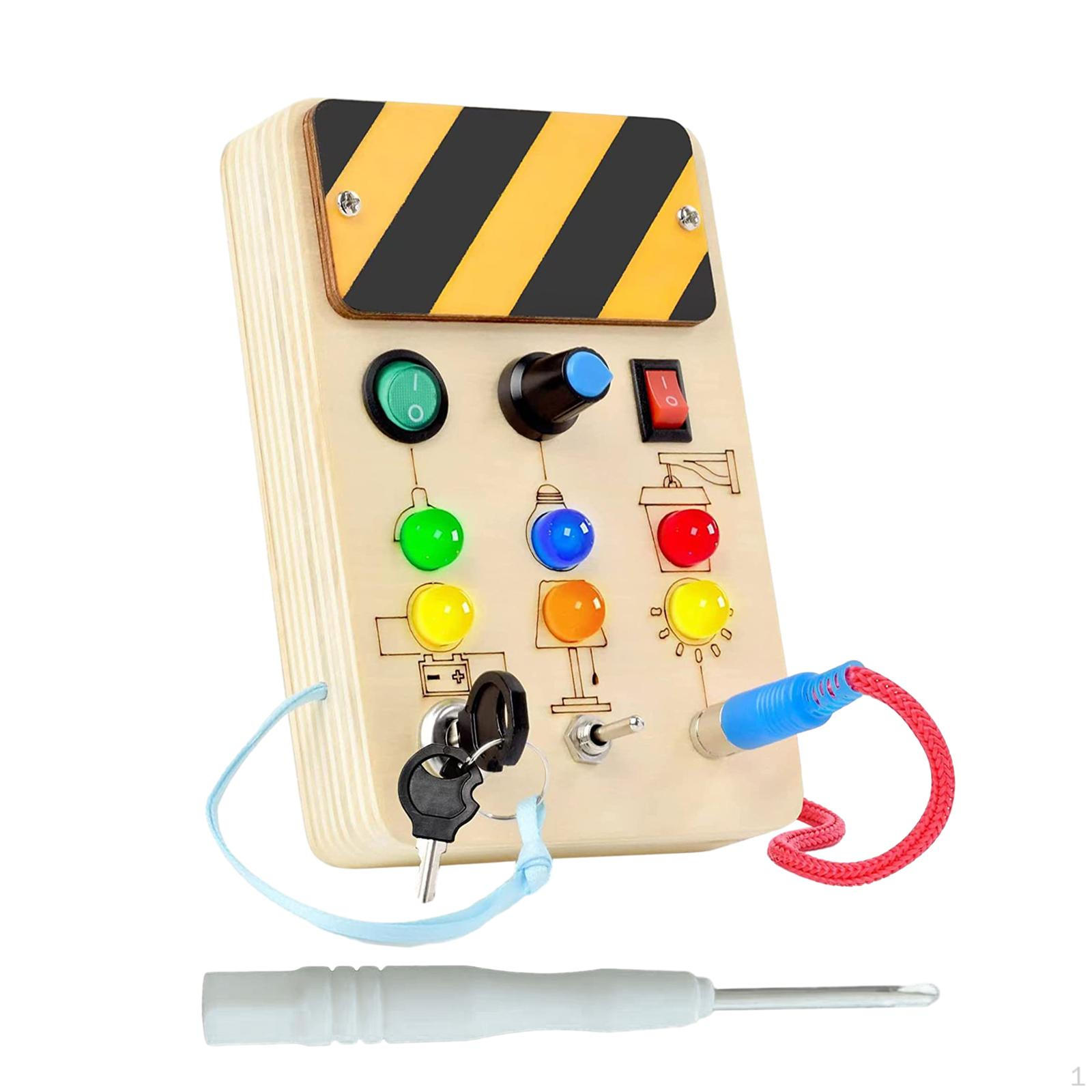 

LED Busy Board Travel Toy Lights Switch Early Development Practice Motor Skills Montessori Party Rectangle with Key