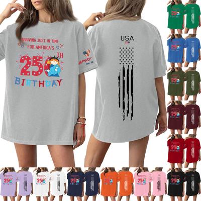 Damski casualowy modny top T-shirt z okrągłym dekoltem, krótkim rękawem i casualowym nadrukiem