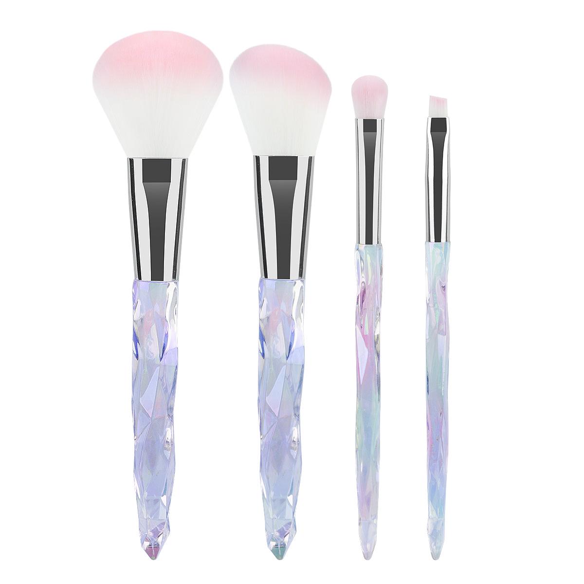 4-Piece Crystal Handle Makeup Brush Set: Eyeshadow, Foundation, Powder, Contour, and Eyebrow Brushes.