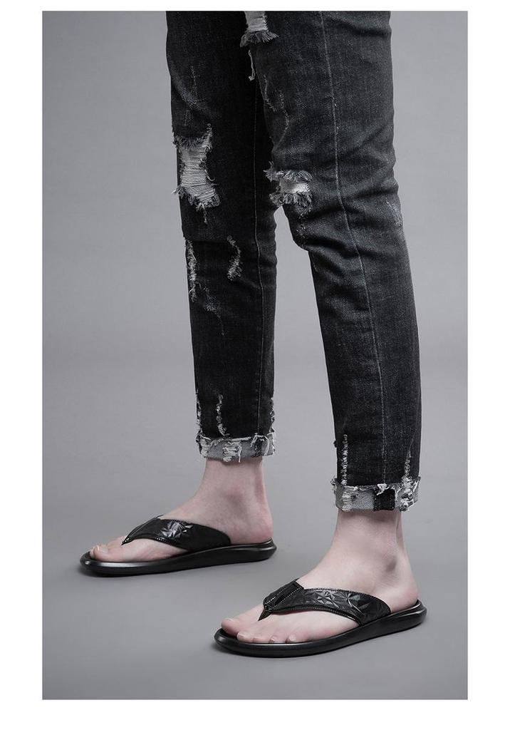 Infradito da uomo in vera pelle antiscivolo per esterni in pelle bovina: Sandali Infradito Casual Quotidiani con Suola Morbida