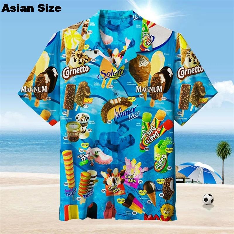 Hawaiian Shirt For Men Summer Cold Ice Cream Short Sleeve Shirt Tops Casual Popsicle Blouses Icecream Female Button Clothes