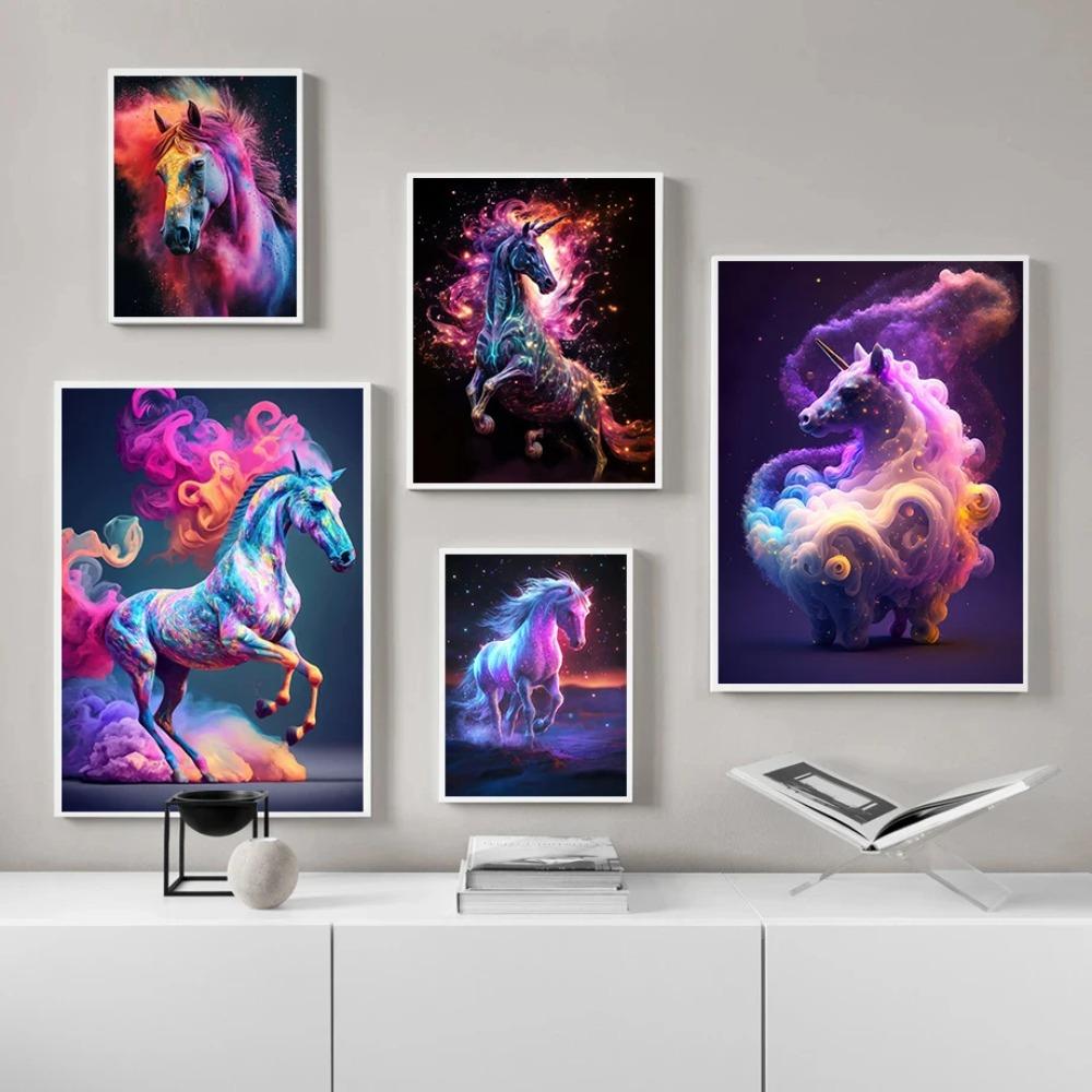 Mistero Colorato Creatività Cavallo Poster Nuvola Cosmica Stampe Moderne Pittura su Tela Arte da Parete Immagini Decorazioni Soggiorno Casa