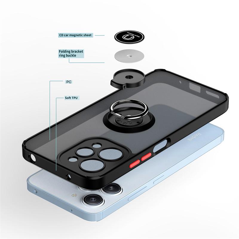 Matte Armor Hard PC Case For Xiaomi Redmi 12 4G 5G Car Magnetic Holder Ring Kickstand Phone Cover for Redmi12 Shockproof Funda