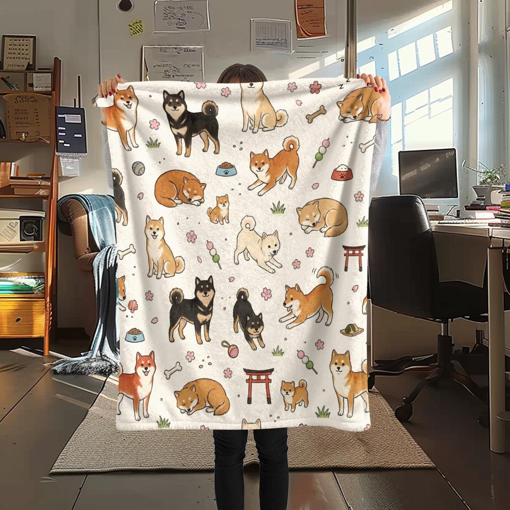 1PC Cute Dog Print Flannel Blanket, High Quality All Seasons, Home Decor, Warmth and Comfort, Perfect for Christmas Gifts
