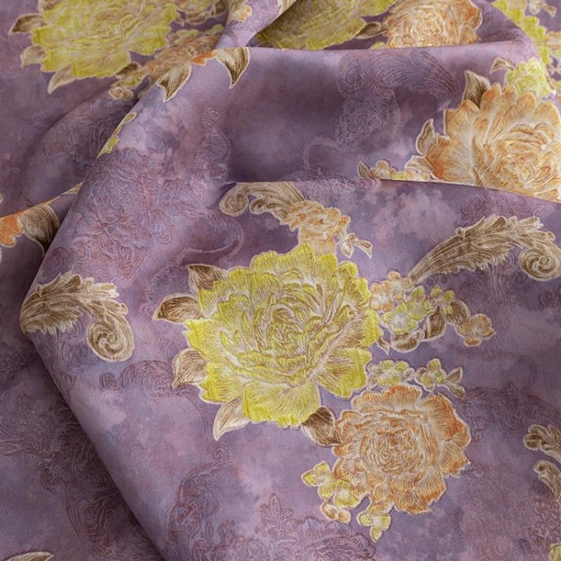 Wide 145cm Chinese-style Fragrant Cloud Gauze Flower Lily Jacquard Fabric Retro Dress Fluffy Skirt Tote Bag Decorative Sewing