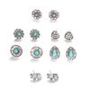 Bohemian Retro Hollow Elephant Turquoise Diamond Stud Earrings Combination Set