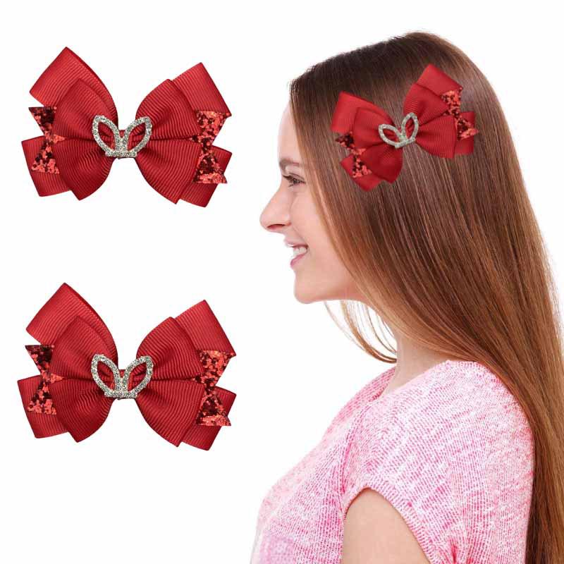 Children's Bow Hair Clip with Rhinestone Crown - Heart-Shaped Girls' Headdress Accessory