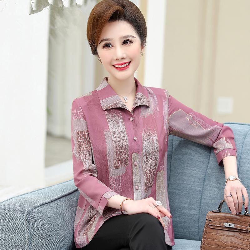 Fashionable Loose Fit Shirt for Middle Aged Women Elegant Plus Size Blouse Long Sleeve Summer Casual Tops for Moms