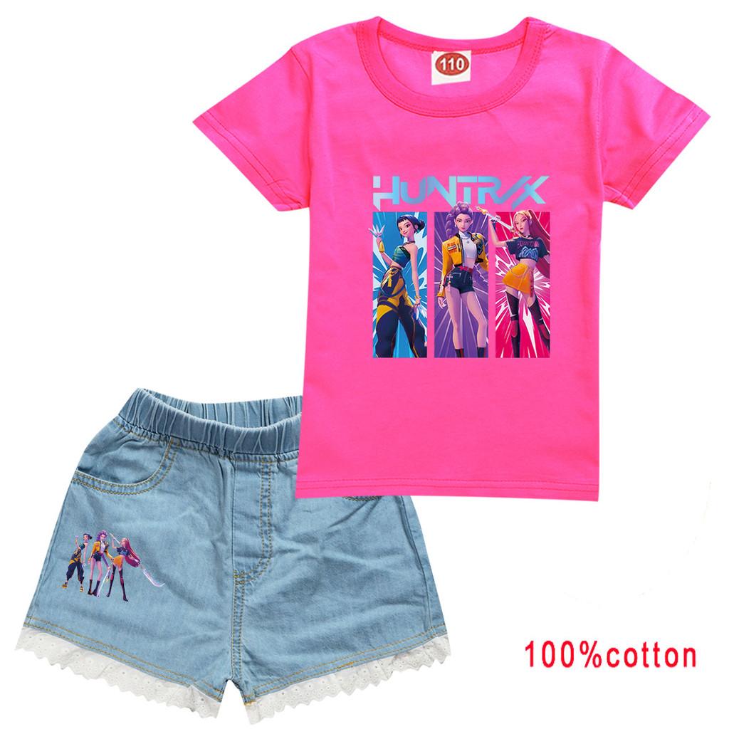 Kinder Mädchen Anime Cartoon Super Star Rumi Zoey Mira POP Sängerin Druck Baumwolle Kurzarm T-Shirt Jeans Shorts Kleidung Set
