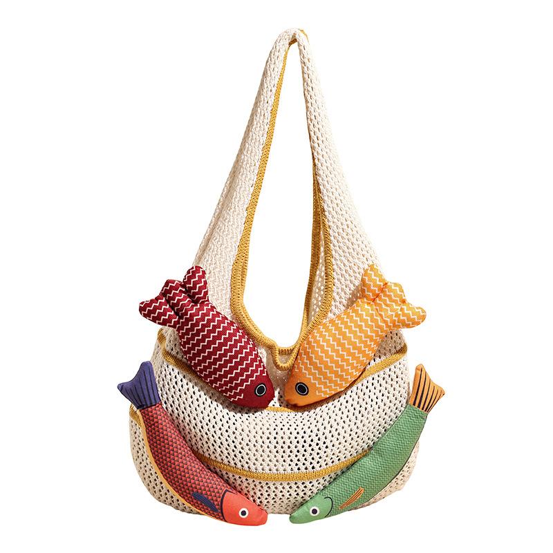 Hand-woven Tote Bag Summer High-capacity Dopamine Knitted Bag New Commuter Shoulder Bag