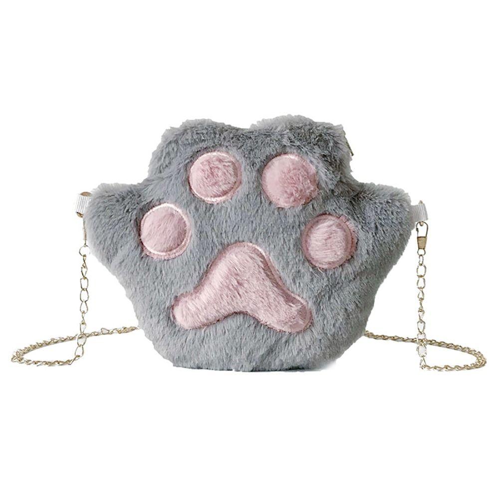 

Fashion Chain Soft Faux Fur Crossbody Handbag Bear s paw Shoulder Bag Messenger Bag серый