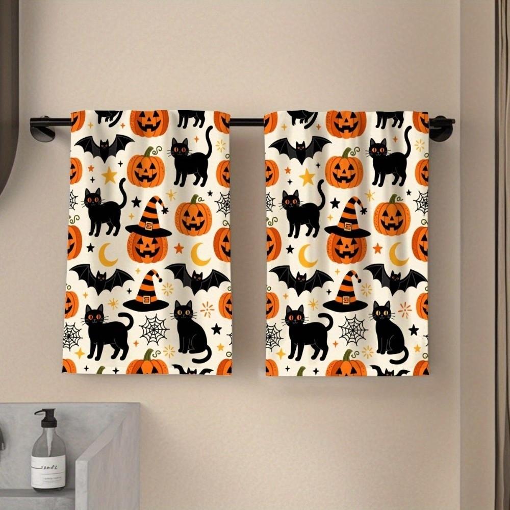 2 pcs Pumpkin Halloween Dish Towels Ghost Dishcloth Durable Hand Towel New Home Gift