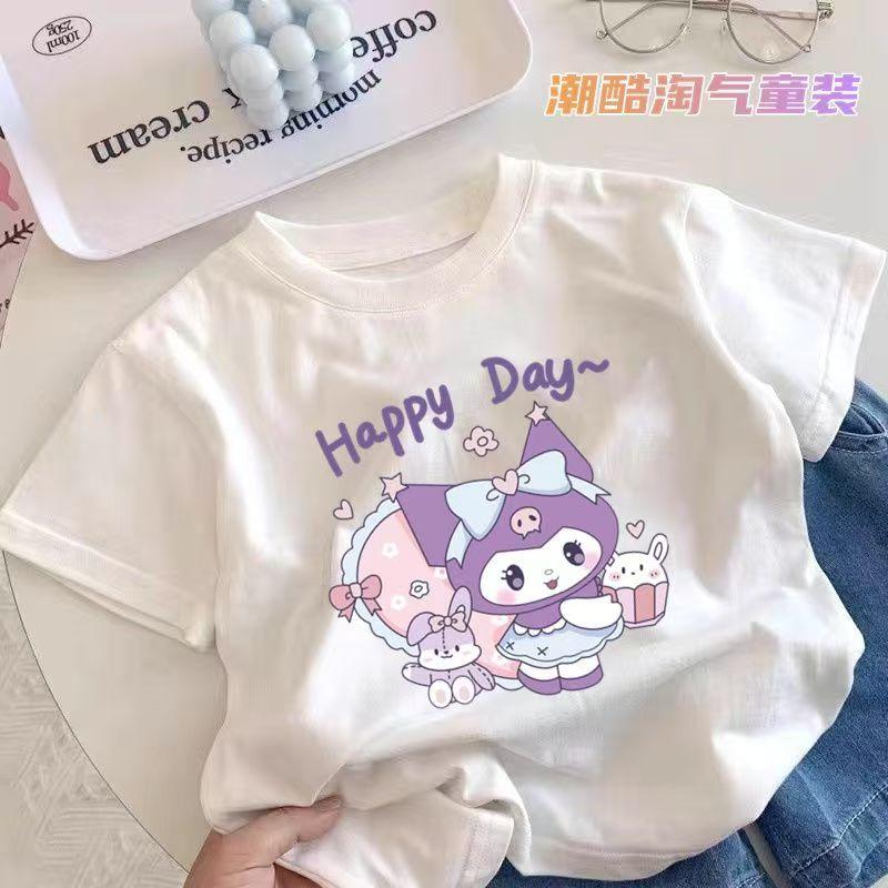 

Sanrios 2026 Summer New Design Kuromi Graffiti Cartoon Print Pure Cotton Breathable Childrens ShortSleeved TShirt S