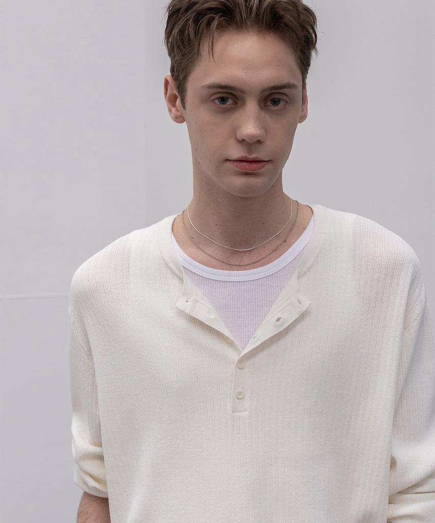 Dekkoloso Light Henley Neck Knit T-Shirt [Ivory]