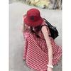 Red plaid sleeveless vest dress women's summer elegant new loose single-breasted lazy style dress