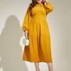 Plus Size Women's Dress Autumn Simple Temperament Back Elastic Waist Long Sleeve Dresses