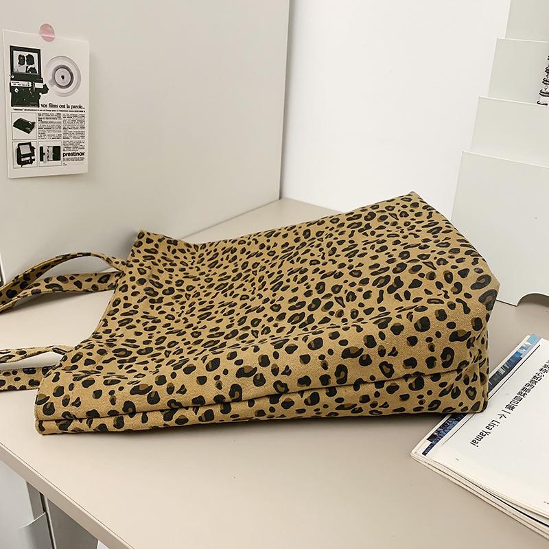 Leopard Print Large Capacity Tote Bag Women's Shoulder Bag Student Class Canvas Bag