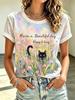 Women's Spring Summer Crew-Neck Short-Sleeve T-Shirt Soft-Toned Tie-Dye with Sun and Peace Symbols Casual Vacation Top