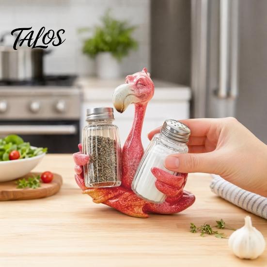 Cartoon Style Kitchen Rack Creative Animal Condiment Holder, Resin Organizer for 2 Spice Sculpture Jars, Cute Flamingo Pelican Dolphin Octopus Decor,