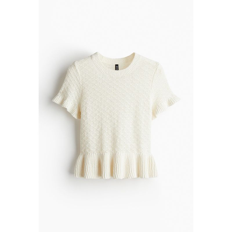 

Женская одежда HM Шерстяной свитер 2025 Лето Новый Черно-белый Наряд Плиссированная сетка Вязаный топ 1271633 Cream color 165/96