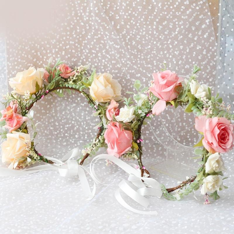 Elegantní květinový čelenka Růžová věnec Čelenka Karnevaly Párty Pokrývka hlavy Ozdoba do vlasů pro Svatba Obřad Fotografie