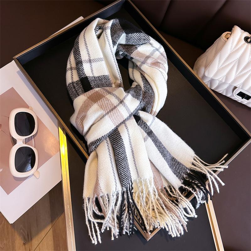 Korean Version Plaid Scarf Winter Male And Female Students Scarf Thickened Warm Outer Shawl Tassel Korean Imitation Cashmere Scarf