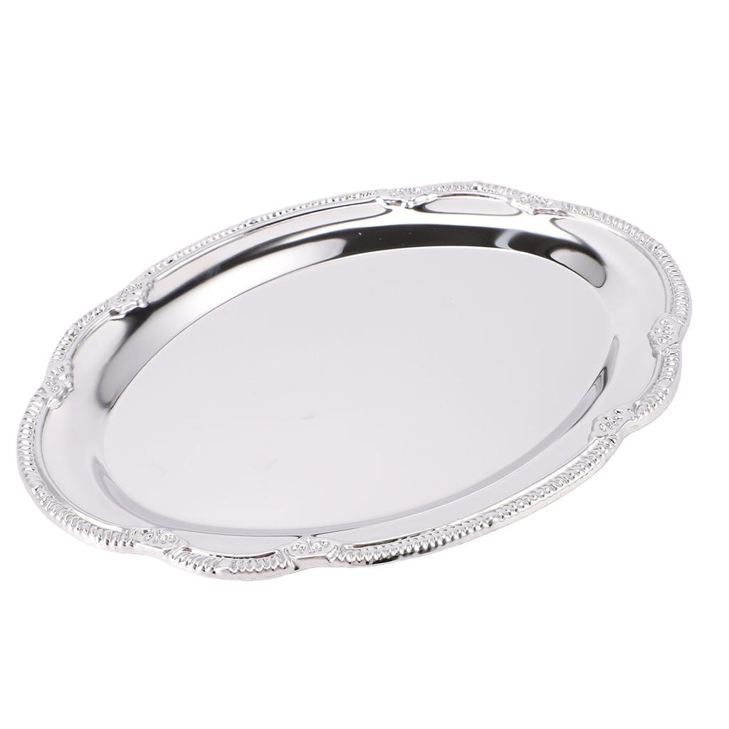 Silver Serving Tray Stainless Steel Oval Mirror Elegant Vintage Decorative Appetizer Platter for Buffet Wedding Party