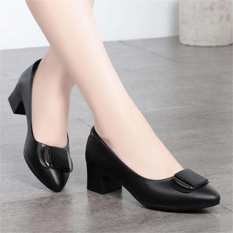 Vendita Calda Scarpe da Donna Scarpe da Donna Moda Décolleté Tinta Unita Primavera Estate Bocca Bassa Fibbia Punta Rotonda Tacco Scarpe da Donna